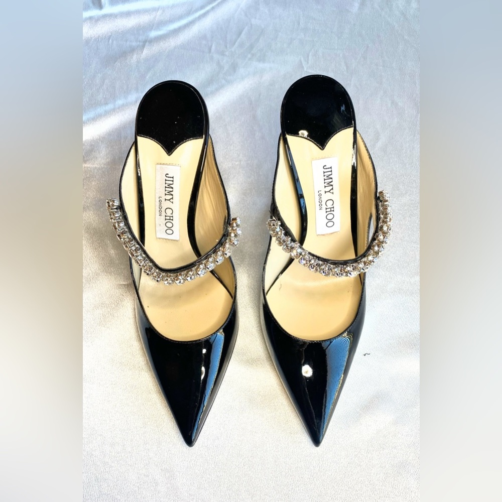 SOLD Jimmy Choo Bing 100 Crystal Embellished Black Patent Mule - Picture 6 of 16